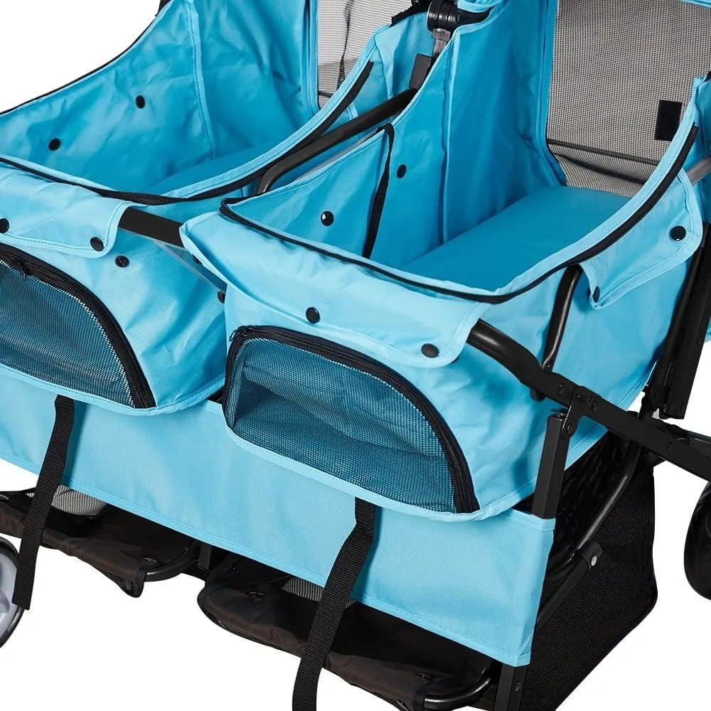 Pet Stroller Twin Folding Dog Cat Carrier Travel Cart, Multiple Colors Blue