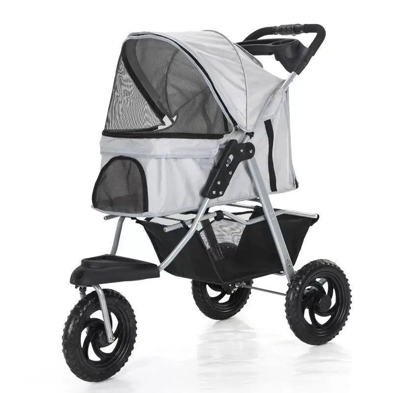 Portable 3 Wheels Pet Trolley Multipurpose Pet Strollers Outdoor Travel Carrier Cat Dog Pet Cart Strollers with Cup Holder