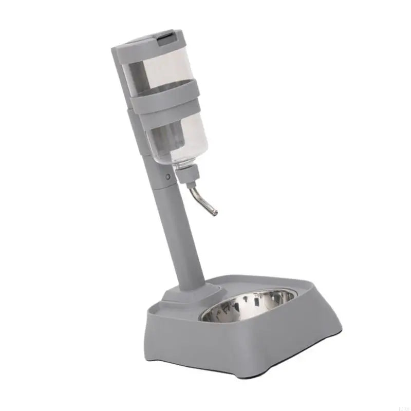 LX0C Durable Gray Pet Feeding Bowl With Automatic Water Supply System For Busy Pet Owners