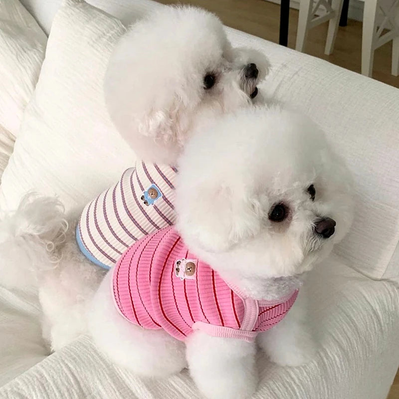 Striped Dog Clothes Cute Pet Vest Breathable Puppy Shirt Comfortable Dog Vest Summer Cat Vest Bulldog Dog T-Shirt Pet Pullover