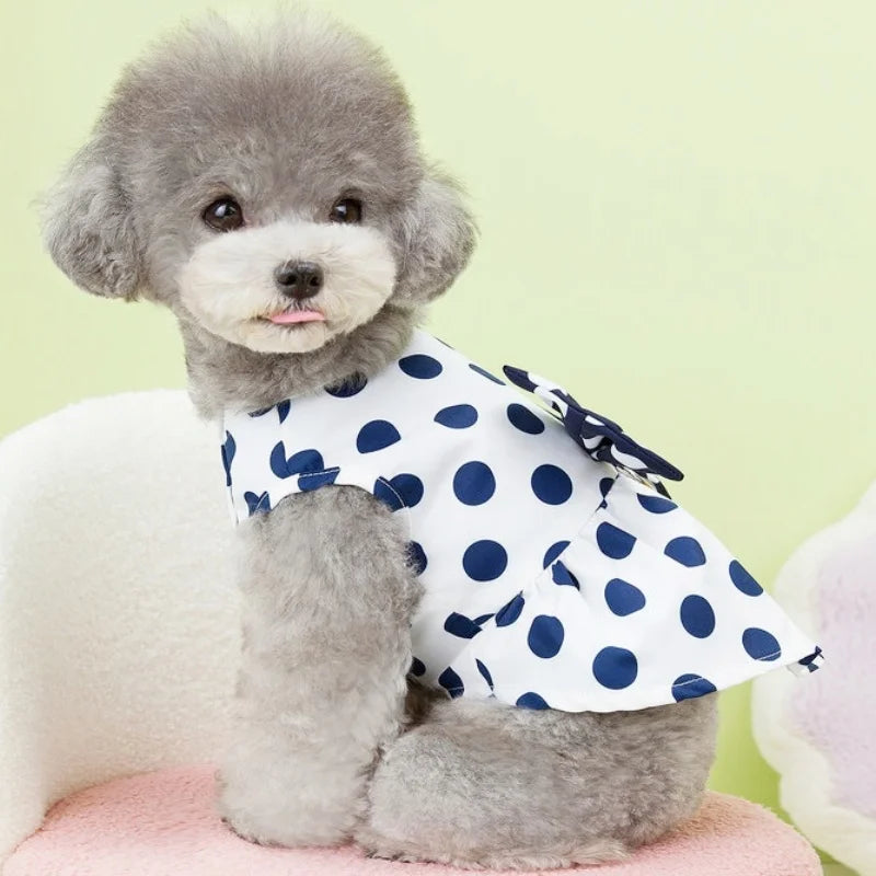 Summer Bow Knot Dog Dress Soft Dog Clothes Fashion Puppy Princess Skirt Dot Print Cat Dress Pet Costumes Chihuahua Dog Clothes