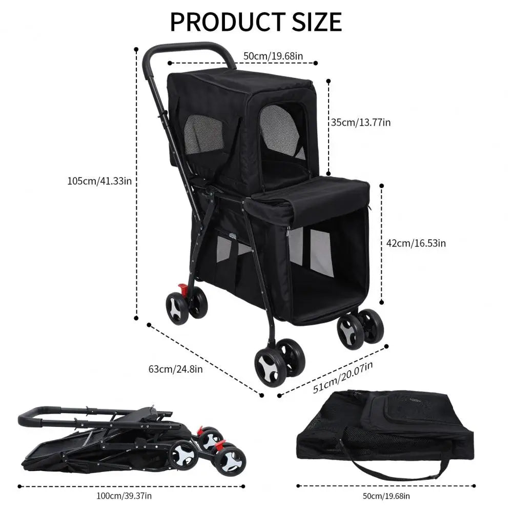 Double Pet Stroller For 2 Small Dogs Or Cats, Pet Strollers For 2 Cat, Lightweight Foldable Double Dog Stroller With Carrier