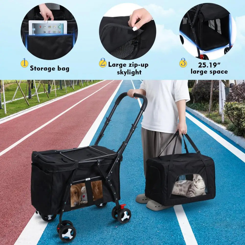 Double Pet Stroller For 2 Small Dogs Or Cats, Pet Strollers For 2 Cat, Lightweight Foldable Double Dog Stroller With Carrier