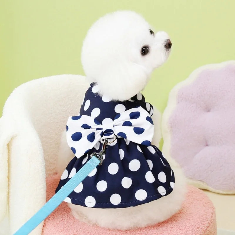 Summer Bow Knot Dog Dress Soft Dog Clothes Fashion Puppy Princess Skirt Dot Print Cat Dress Pet Costumes Chihuahua Dog Clothes