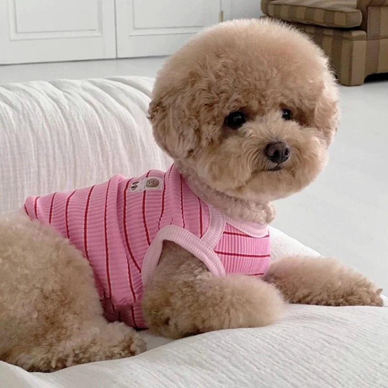 Striped Dog Clothes Cute Pet Vest Breathable Puppy Shirt Comfortable Dog Vest Summer Cat Vest Bulldog Dog T-Shirt Pet Pullover