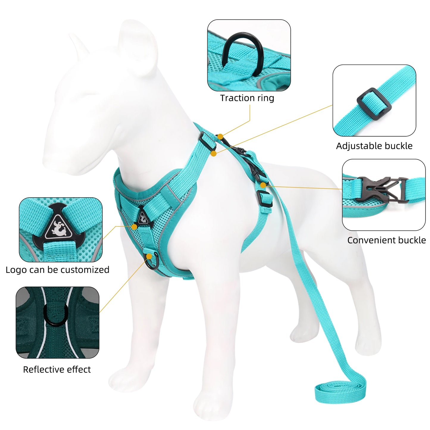 Dog Harness Cat Leash Collar Bulldog Straps Small Medium Dog Harnesses Bichon Frise Vest Puppy Reflective No-Pull Pet Supplies