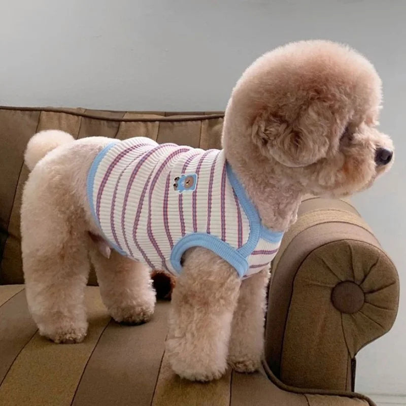 Striped Dog Clothes Cute Pet Vest Breathable Puppy Shirt Comfortable Dog Vest Summer Cat Vest Bulldog Dog T-Shirt Pet Pullover