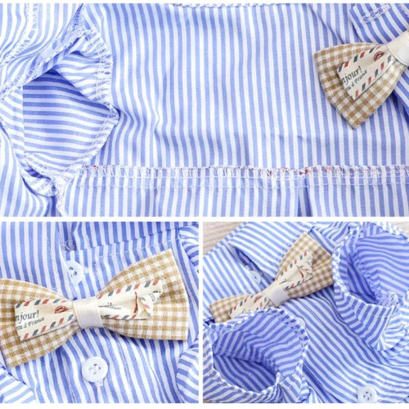 Dog Clothes Bowknot Striped Shirts Thin Summer Blue Black Fashion Chihuahua Stripe Shirt For Small Dogs Clothing