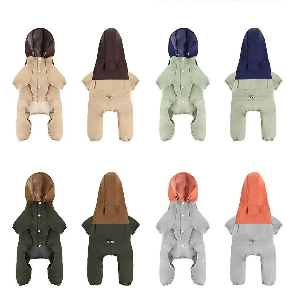 Pet Clothing Reflective Dog Raincoat Breathable High-Visibility Pet Hooded Clothes Dustproof Four Legged Assault Suit Outdoor