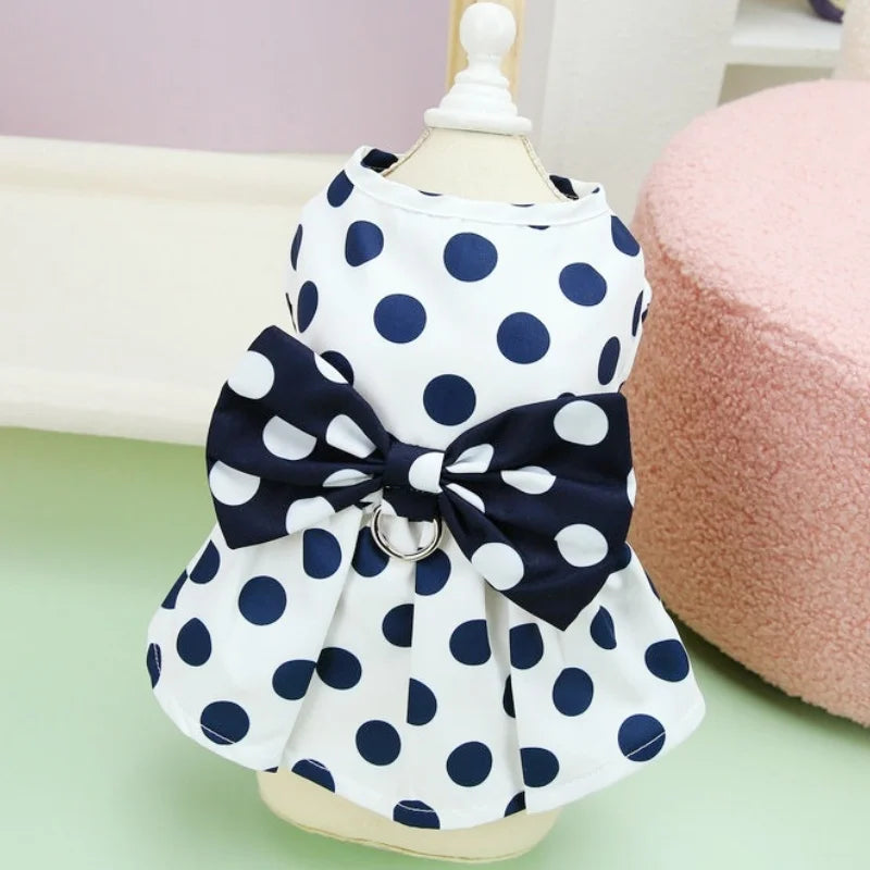 Summer Bow Knot Dog Dress Soft Dog Clothes Fashion Puppy Princess Skirt Dot Print Cat Dress Pet Costumes Chihuahua Dog Clothes