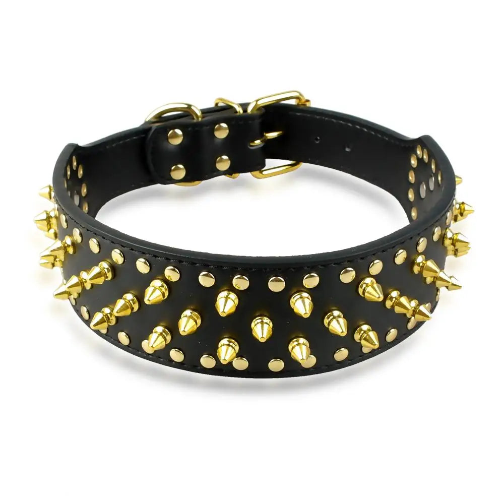 Large Dog Pet Pitbull Gold Spikes Studded Leather Harness Collar Leash Set for Large Dogs
