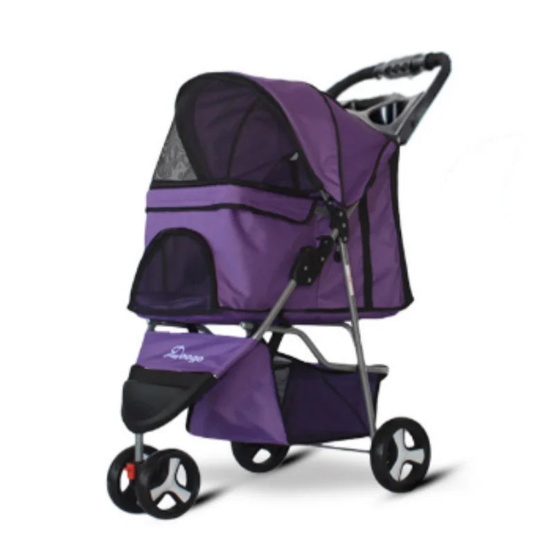 Easy Folding Dog Trolley Pet Stroller With 4 Wheel Carts