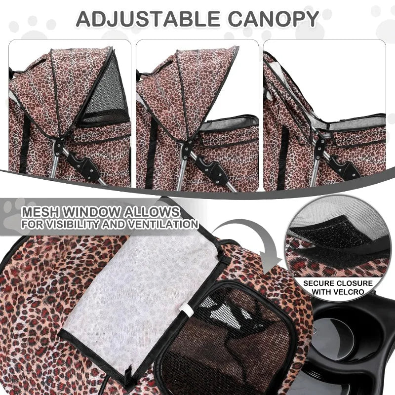 3 Wheels Pet Dog Cat Stroller for Small Medium Dogs Cats, Lightweight Foldable Jogger Stroller w/Storage Basket & Cup Holder,