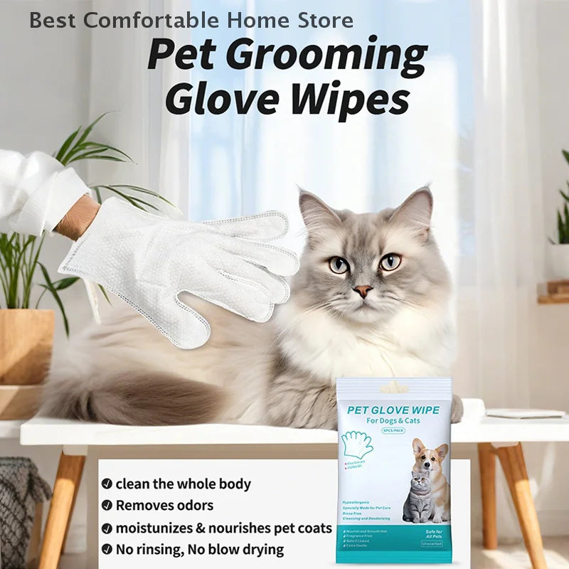 Daily Care Cat Dog Disposable Glove Pet Wash Free Glove No Rinse Washing Gloves Deodorizing Dry Cleaning Wet Towels Pet Supplies