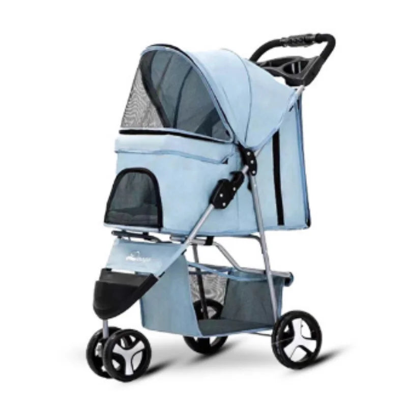 Easy Folding Dog Trolley Pet Stroller With 4 Wheel Carts