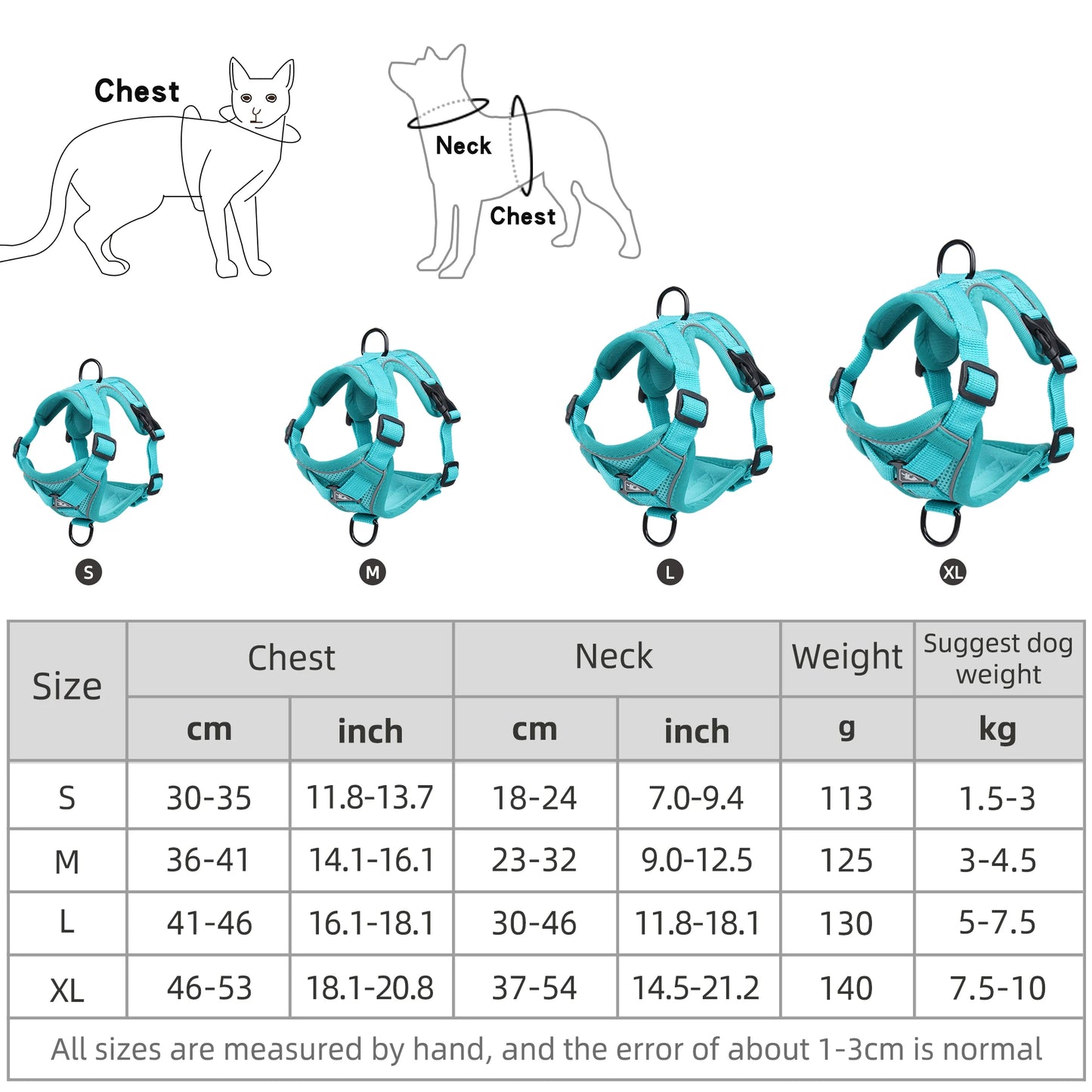 Dog Harness Cat Leash Collar Bulldog Straps Small Medium Dog Harnesses Bichon Frise Vest Puppy Reflective No-Pull Pet Supplies