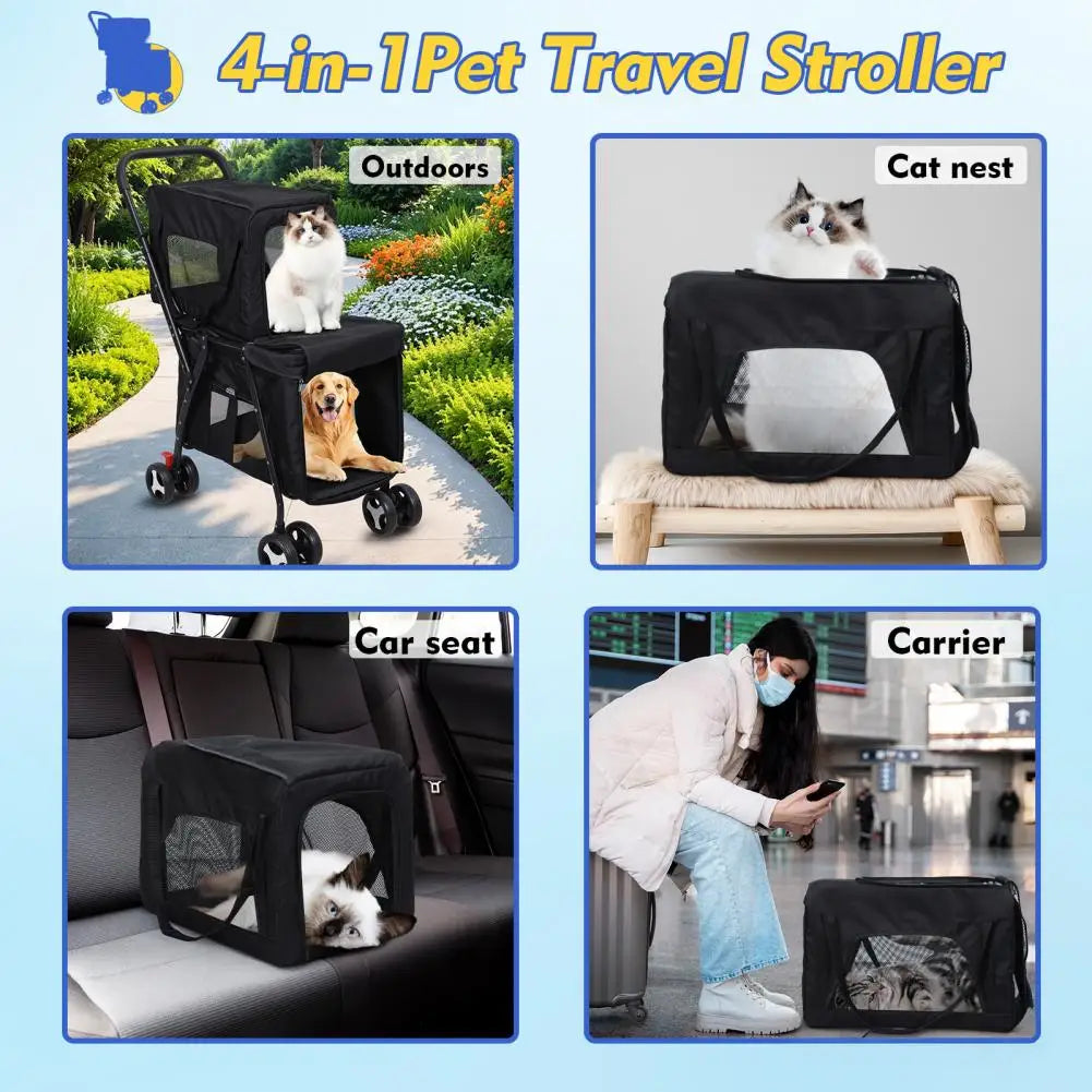 Double Pet Stroller For 2 Small Dogs Or Cats, Pet Strollers For 2 Cat, Lightweight Foldable Double Dog Stroller With Carrier