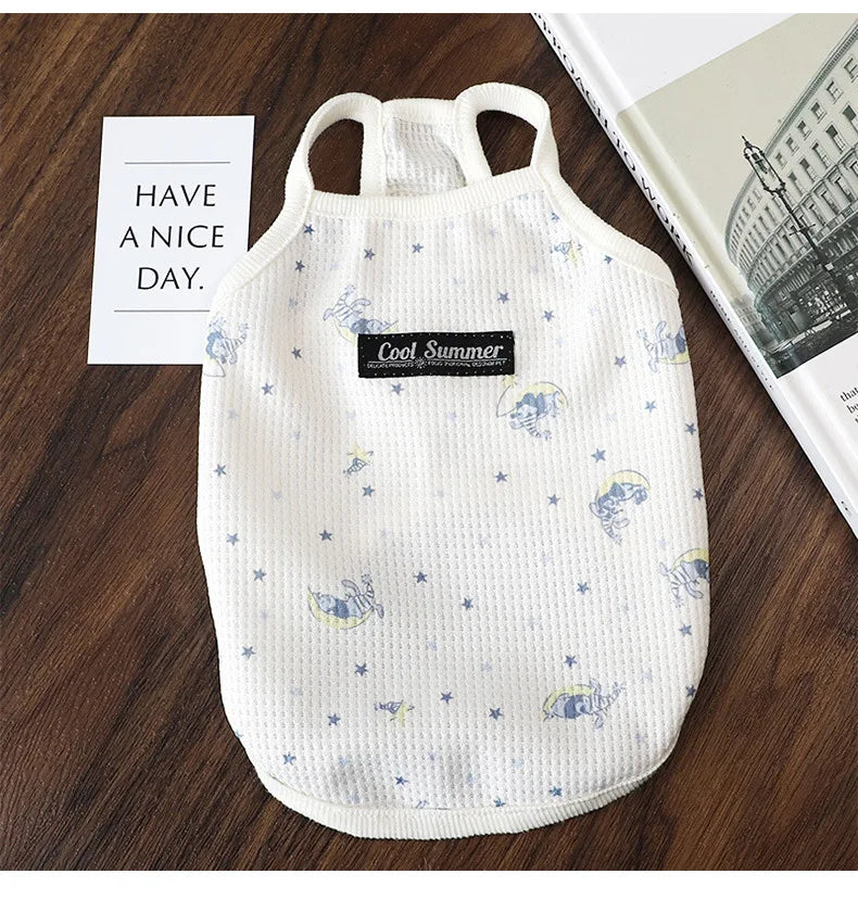 Pet Dog Summer Thin Clothes Waffle Cute Tank Top with Ins Air Conditioning Shirt Small Dog Supplies Puppy Clothes Cooling Vest