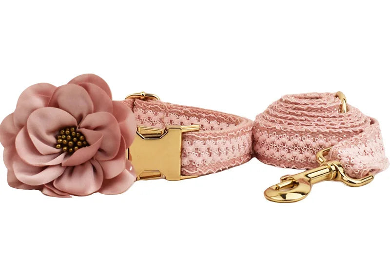 Personalized Dog Collar Custom Engraved Lace Dog Harness Name Collar for Small Medium Dogs Harness with Leash Lead Collar Flower