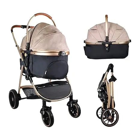 3 in 1 Multifunction Pet Stroller for Small Medium Dogs Cats, No-Zip Dog Stroller with Detachable Carrier & Cup Holder, One-Hand