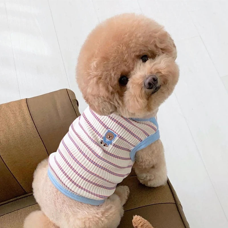 Striped Dog Clothes Cute Pet Vest Breathable Puppy Shirt Comfortable Dog Vest Summer Cat Vest Bulldog Dog T-Shirt Pet Pullover