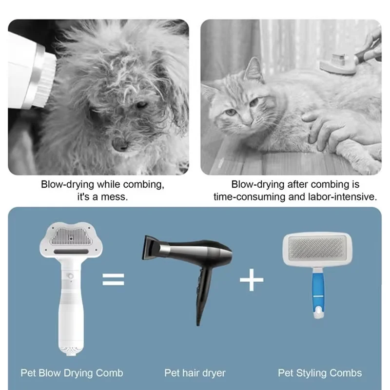 2-In-1 Dog Hair Dryer Pet Grooming Dryer Brushes Pet Hair Dryer Dog Grooming Supplies 3-Speed For All Types Of Dog (US)