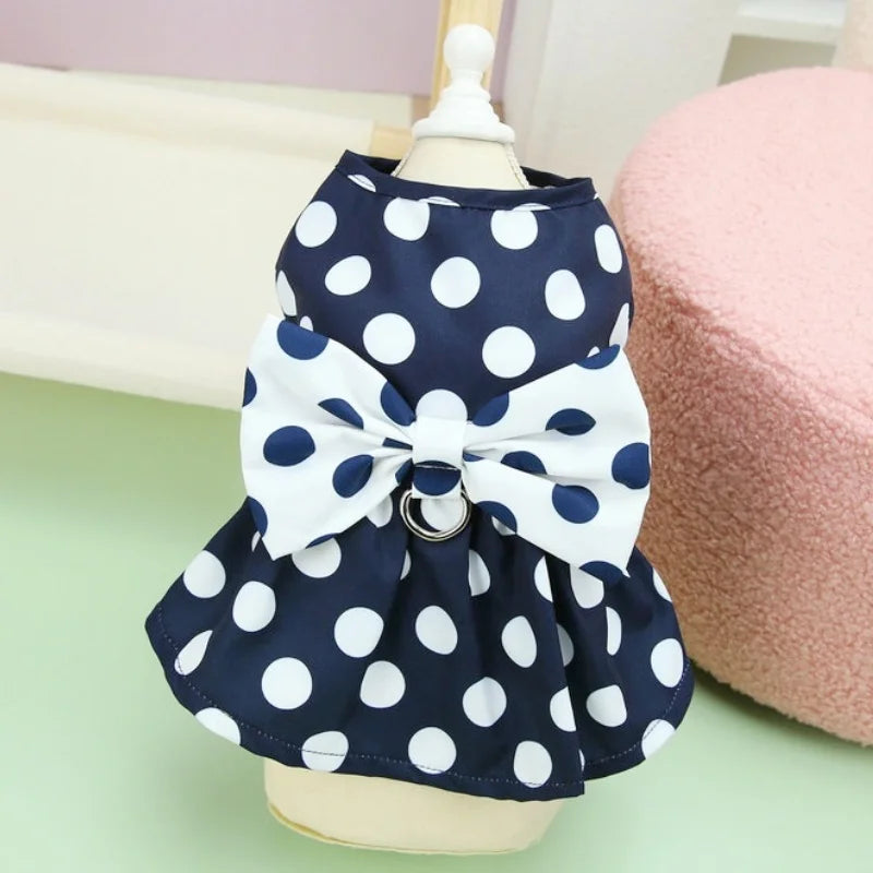 Summer Bow Knot Dog Dress Soft Dog Clothes Fashion Puppy Princess Skirt Dot Print Cat Dress Pet Costumes Chihuahua Dog Clothes