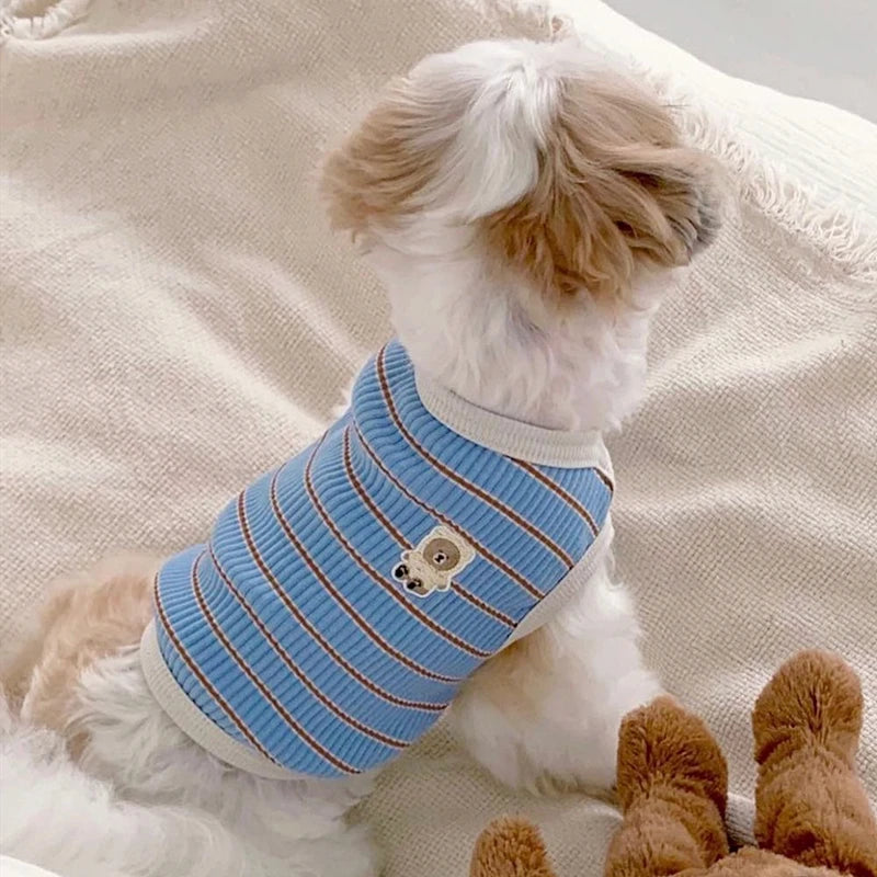 Striped Dog Clothes Cute Pet Vest Breathable Puppy Shirt Comfortable Dog Vest Summer Cat Vest Bulldog Dog T-Shirt Pet Pullover