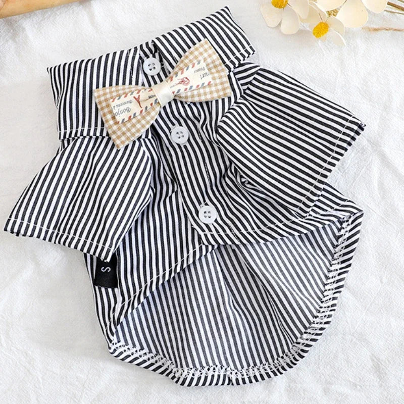 Dog Clothes Bowknot Striped Shirts Thin Summer Blue Black Fashion Chihuahua Stripe Shirt For Small Dogs Clothing