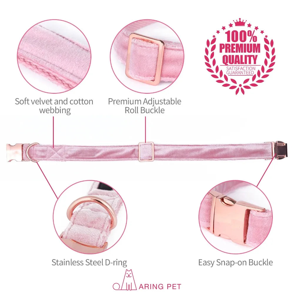 Unique Style Paws Cute Pink Puppy Personalized Christmas Blue Velvet Personalized  Dog Collar