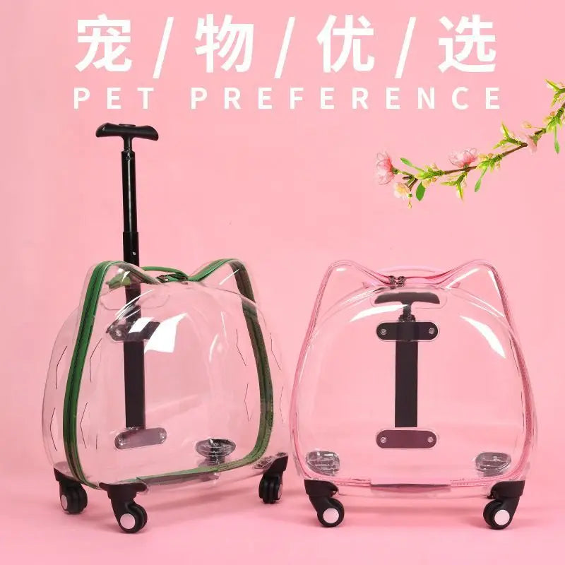 Cat Carrier Pet Trolley Box Outdoor Portable Transparent Push-Pull Box Cat Stroller Backpack Dog Luggage Large Capacity