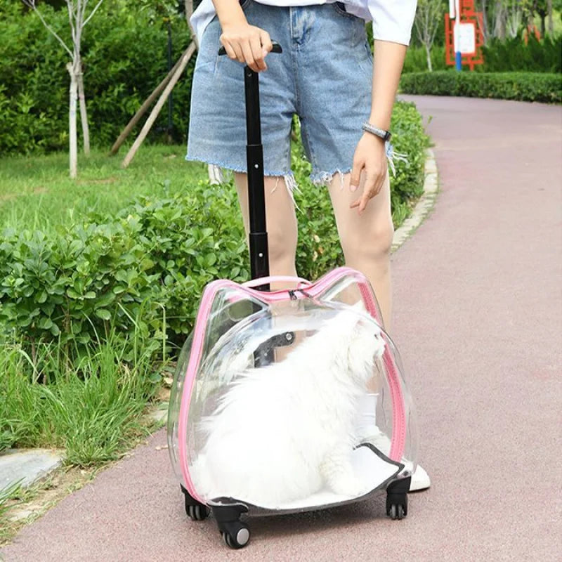 Cat Carrier Pet Trolley Box Outdoor Portable Transparent Push-Pull Box Cat Stroller Backpack Dog Luggage Large Capacity