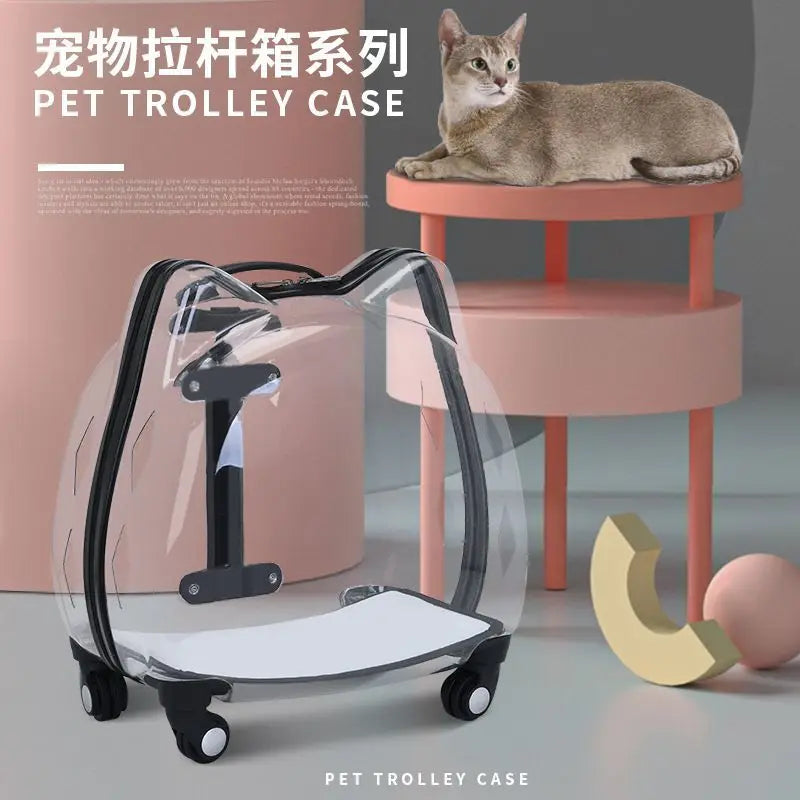 Cat Carrier Pet Trolley Box Outdoor Portable Transparent Push-Pull Box Cat Stroller Backpack Dog Luggage Large Capacity