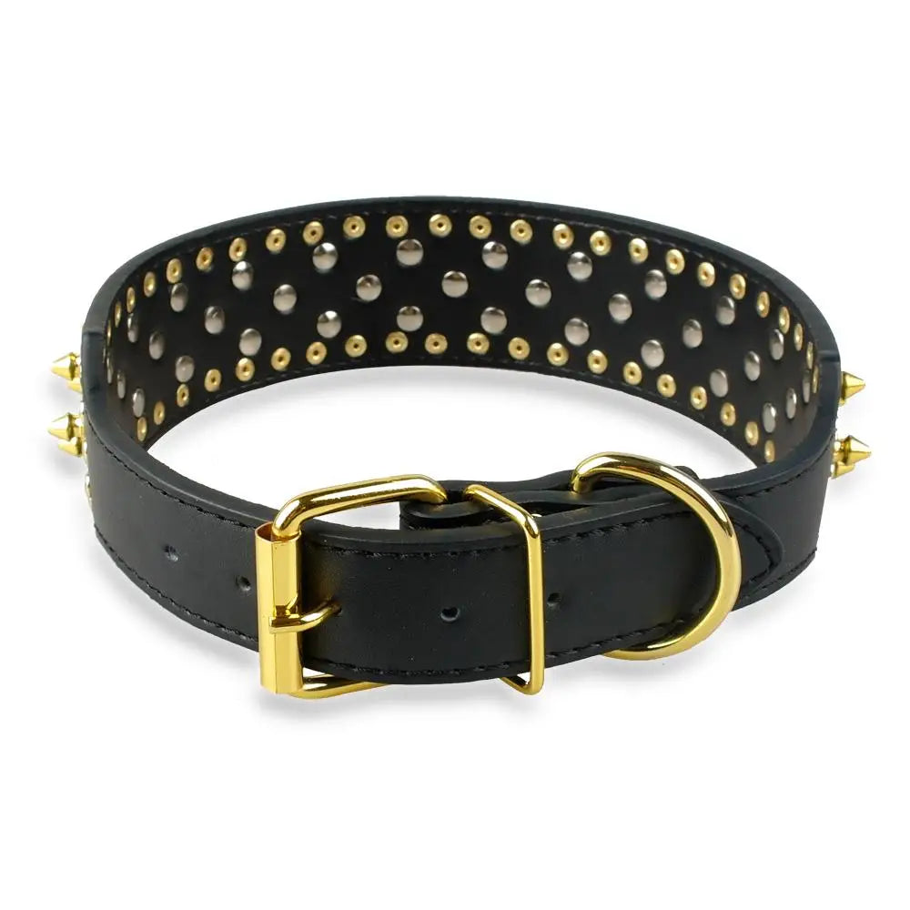 Large Dog Pet Pitbull Gold Spikes Studded Leather Harness Collar Leash Set for Large Dogs