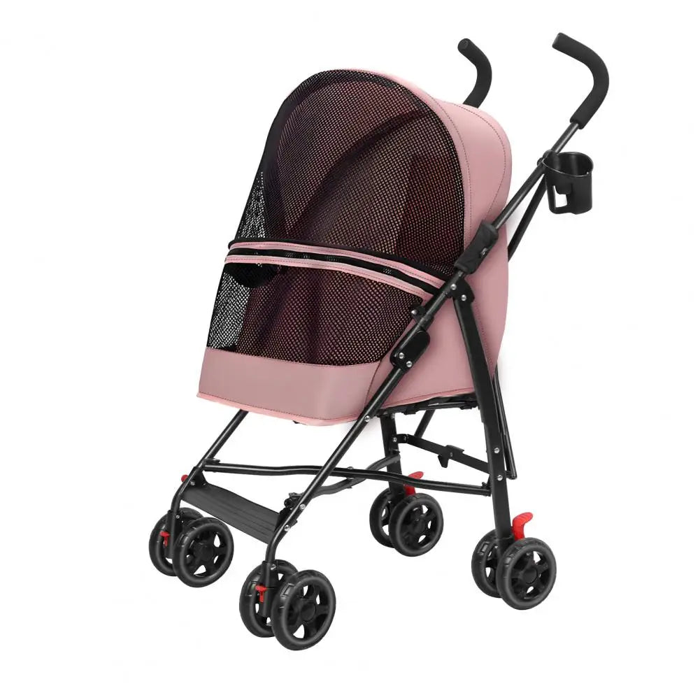 4 Wheels Pet Stroller, Pet Stroller for Medium Small Dogs, Foldable Puppy Cage Jogger Stroller with Sun Cover, Pad and Rear Stor
