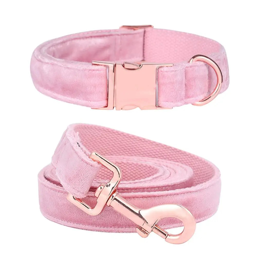 Unique Style Paws Cute Pink Puppy Personalized Christmas Blue Velvet Personalized  Dog Collar