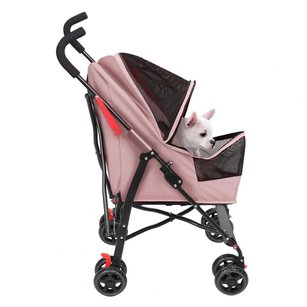 4 Wheels Pet Stroller, Pet Stroller for Medium Small Dogs, Foldable Puppy Cage Jogger Stroller with Sun Cover, Pad and Rear Stor