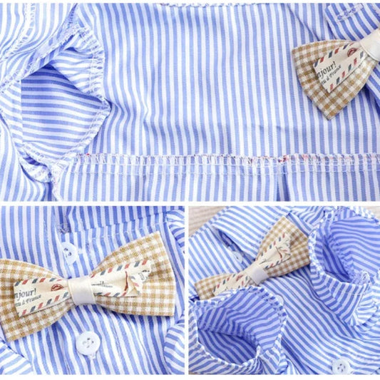 Dog Clothes Bowknot Striped Shirts Thin Summer Blue Black Fashion Chihuahua Stripe Shirt For Small Dogs Clothing