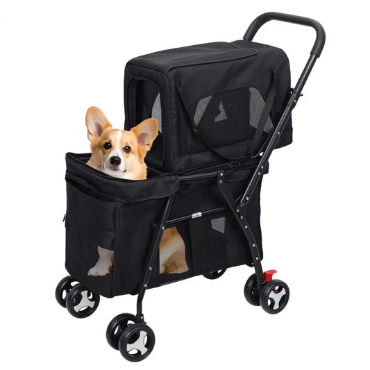 Double Pet Stroller For 2 Small Dogs Or Cats, Pet Strollers For 2 Cat, Lightweight Foldable Double Dog Stroller With Carrier