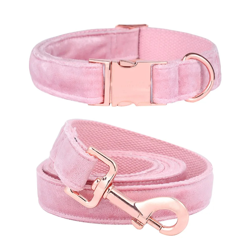 Unique Style Paws Cute Pink Puppy Personalized Christmas Blue Velvet Personalized  Dog Collar