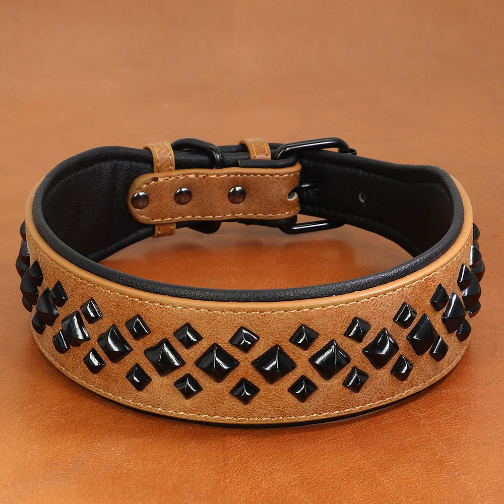 Cool Spiked Studded Dog Collar Luxurious Leather Dog Necklace Collars Big Dogs Necklace Adjustable For Medium Large Dogs Pitbull