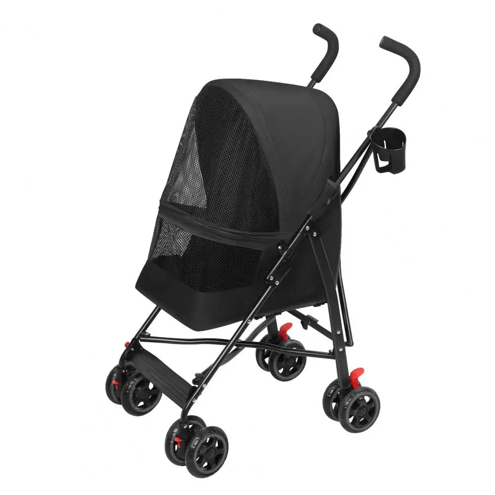 4 Wheels Pet Stroller, Pet Stroller for Medium Small Dogs, Foldable Puppy Cage Jogger Stroller with Sun Cover, Pad and Rear Stor